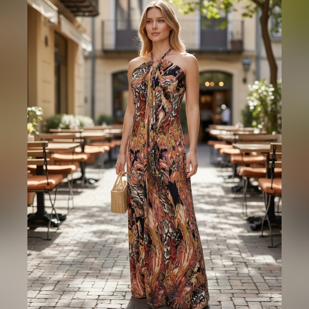 Chic Multicolor Halter Maxi Dress